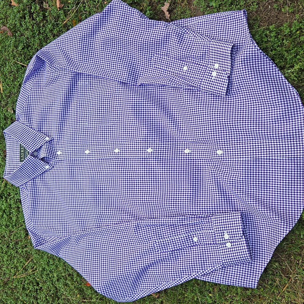 LRL ▪︎ Ralph Lauren Men's Purple Checkered Shirt, Size 17 1/2 34/35